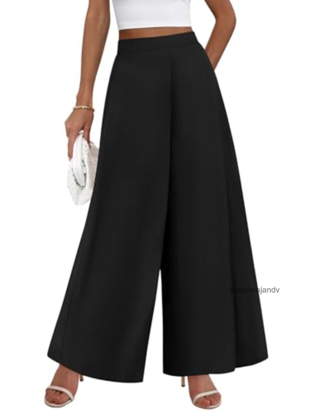 KIRUNDO Palazzo Pants Elastic High Waisted Wide Leg Trousers Flowy